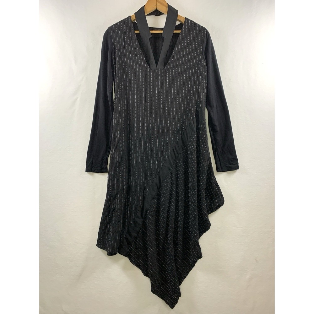 Luukaa Womens Pin Stripe Asymmetric Dress 6 Lagenlook Artsy Event Mixed Media